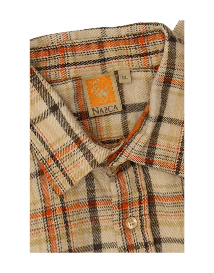 VINTAGE Mens Flannel Shirt XL Beige Check