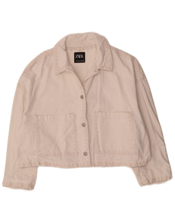 Giacca in denim da donna Zara UK 18 XL cotone floreale bianco