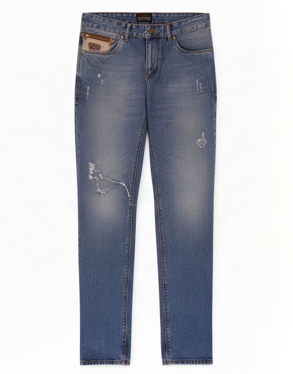 Jeans slim invecchiati da uomo Zara EU 44 Large W34 L32 poliestere blu