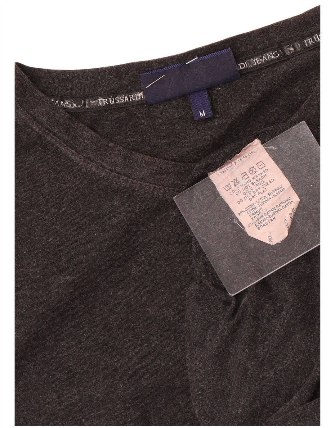 Top Trussardi Jeans Donna Manica Lunga UK 12 Cotone Grigio Medio
