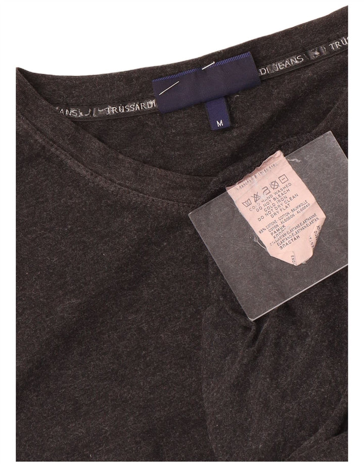 Top Trussardi Jeans Donna Manica Lunga UK 12 Cotone Grigio Medio