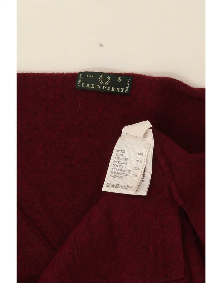 Maglione da donna con scollo a V Fred Perry UK 10 piccolo in lana bordeaux