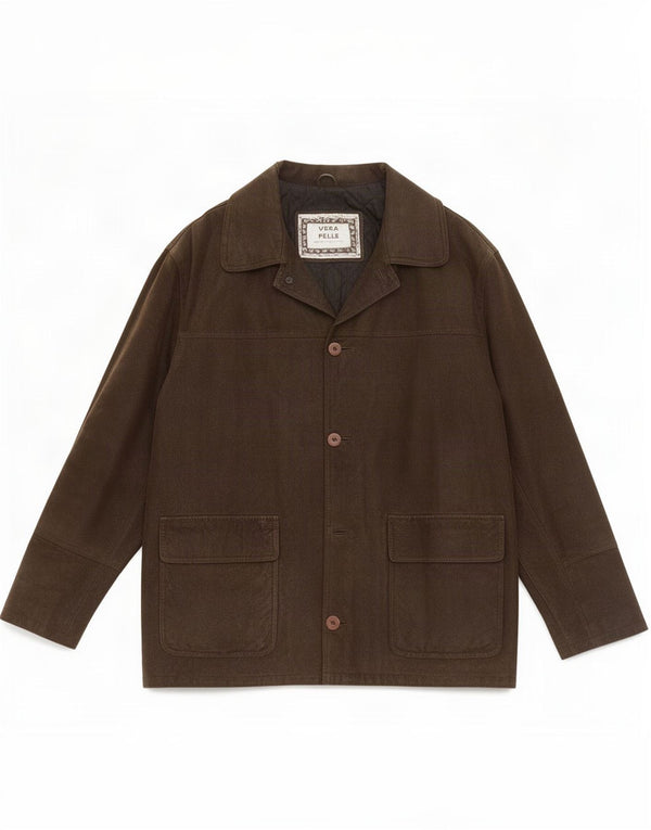 Giacca blazer in pelle vintage da uomo a 3 bottoni IT 52 XL Marrone