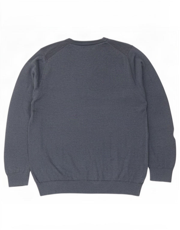 Marks & Spencer Mens V-Neck Jumper Sweater 2XL Blue Cotton