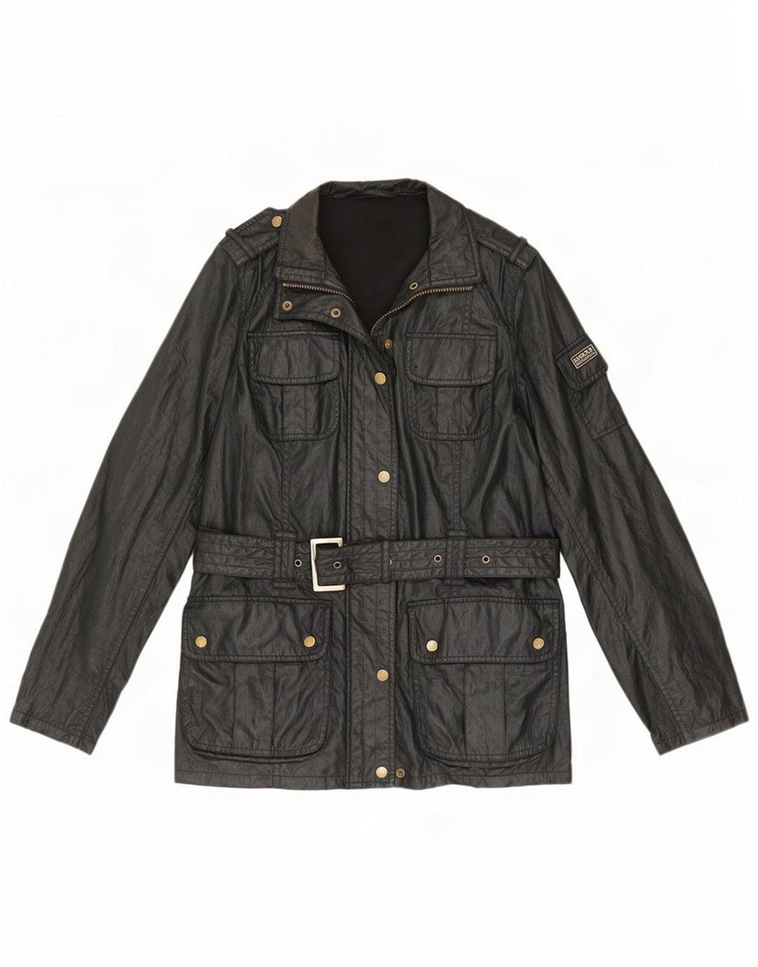 Giacca militare da donna in ecopelle Barbour UK 14 grande poliestere nero