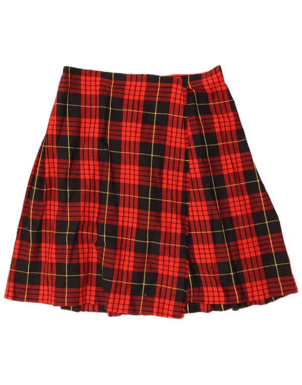 Gonna a portafoglio vintage da donna W36 XL in lana scozzese rossa