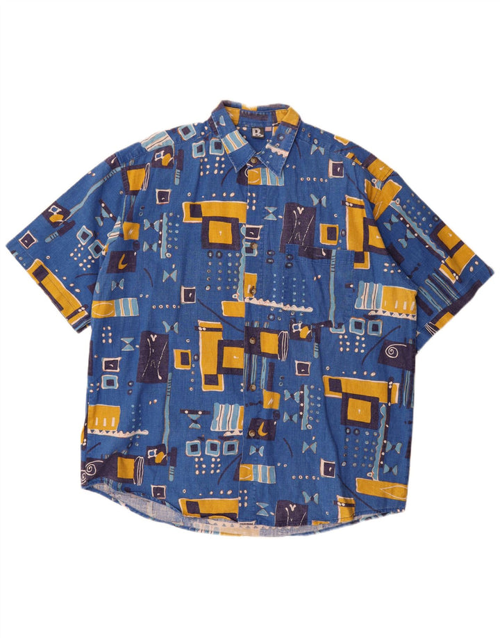 Camicia vintage a maniche corte da uomo 2XL Patchwork blu