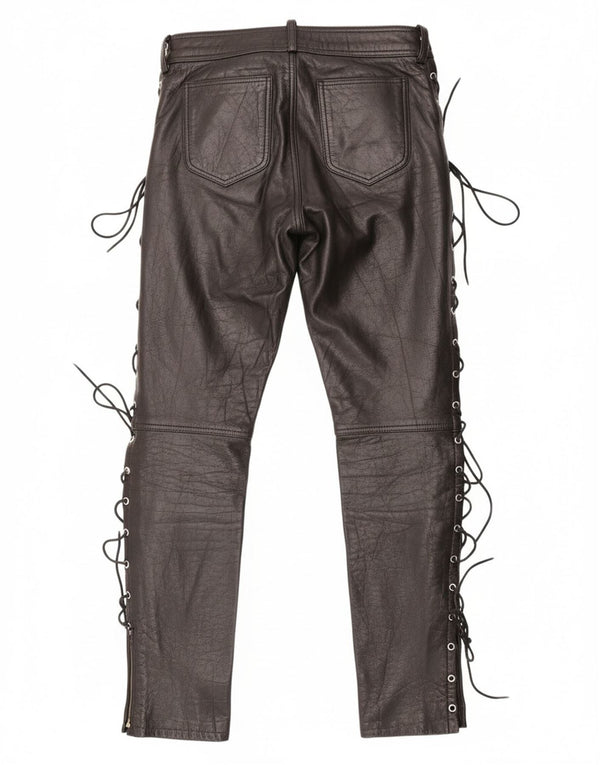 Vintage Mens Straight Leather Trousers IT 48 Medium W30 L29 Black