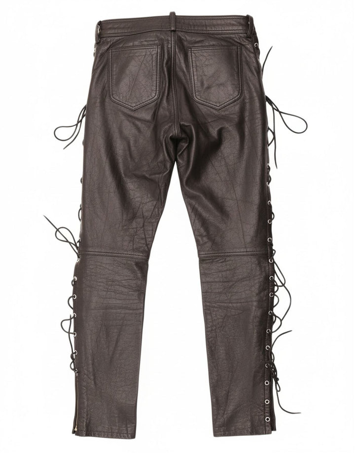 Pantaloni dritti in pelle da uomo vintage IT 48 medi W30 L29 neri