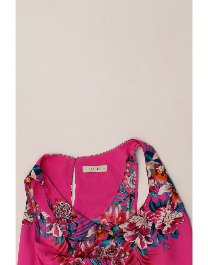 OASIS Womens Sleeveless See Through Top UK 12 Medium Pink Floral Polyester Vintage Oasis and Second-Hand Oasis from Messina Hembry 