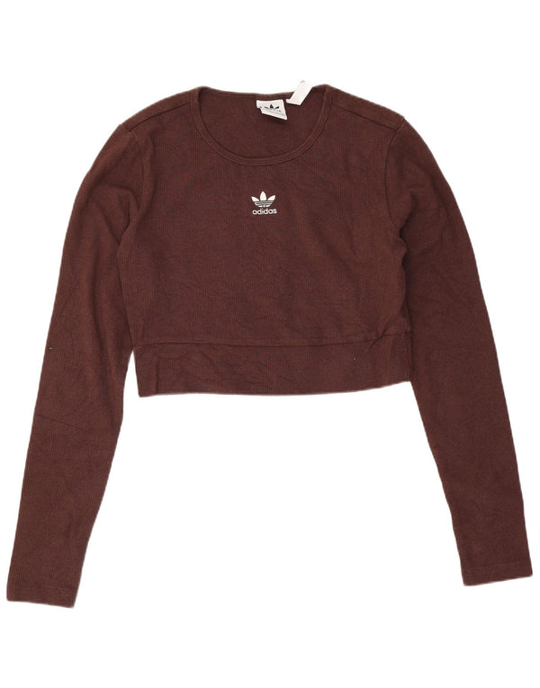 Felpa corta da donna Adidas maglione UK 12/14 cotone marrone medio