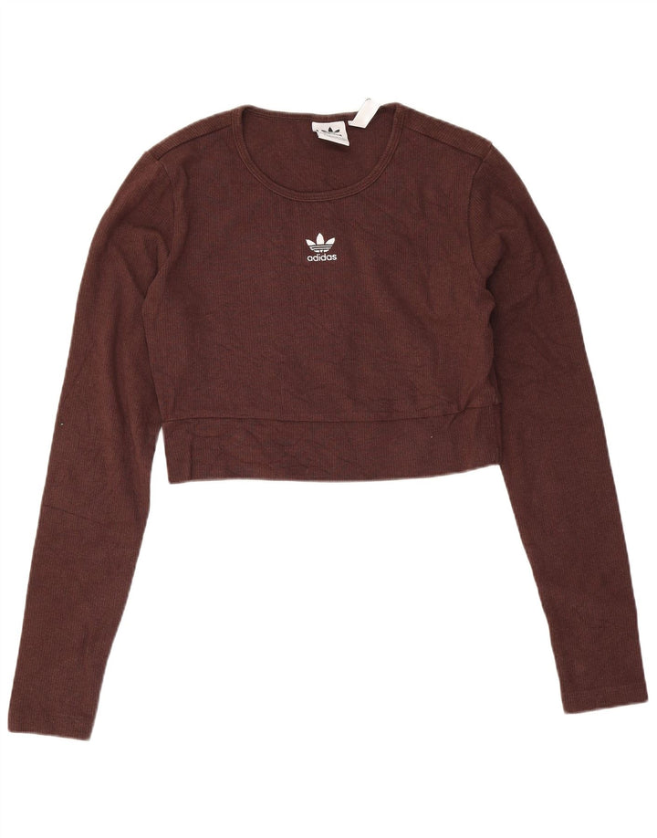 Felpa corta da donna Adidas maglione UK 12/14 cotone marrone medio