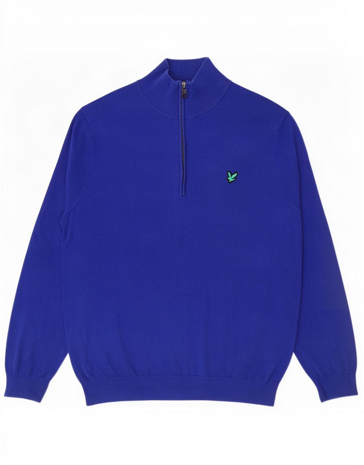 Lyle & Scott Maglione da uomo con zip e collo grande in cotone blu