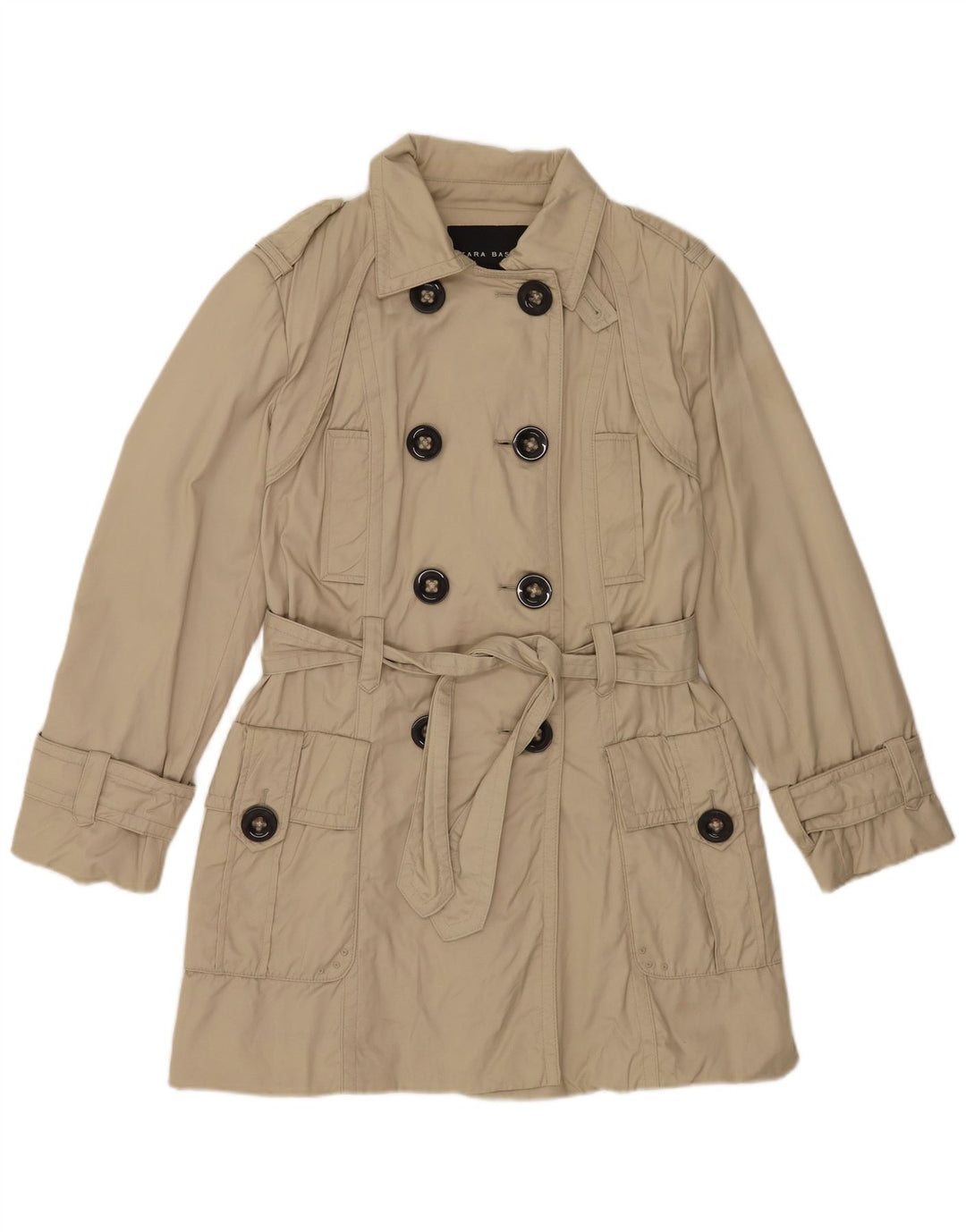 Trench da donna Zara UK 16 grande nylon beige