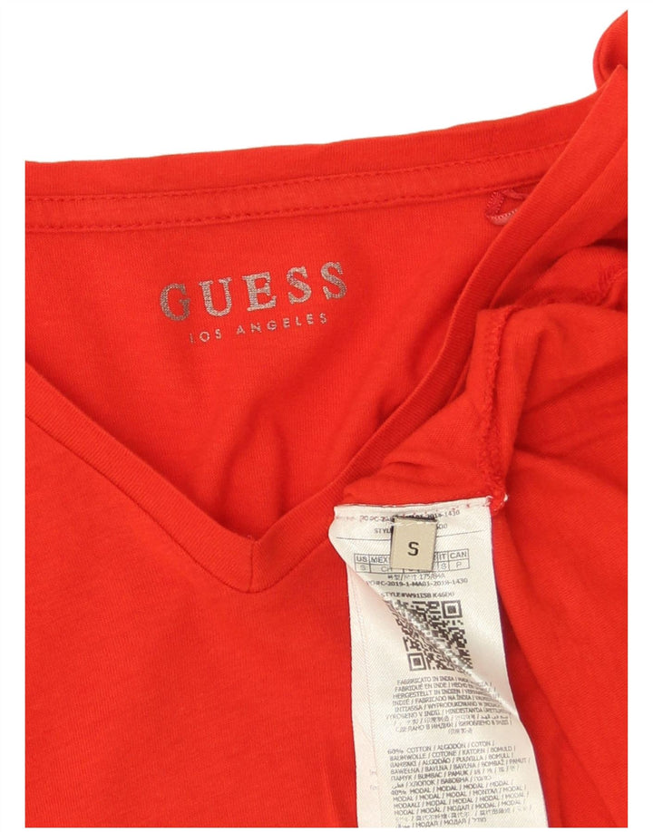 Guess Top grafico da donna a maniche lunghe UK 10 Small Rosso Cotone