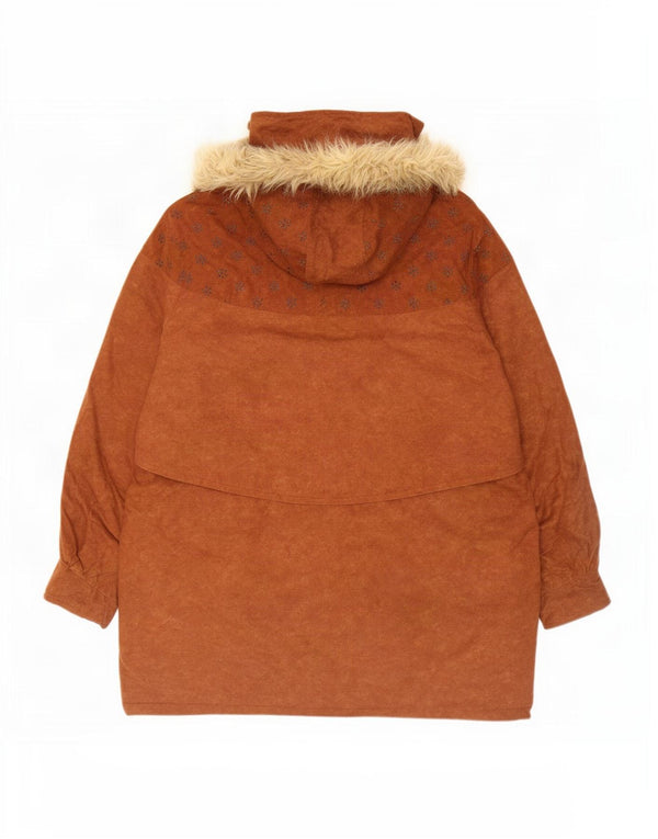 Giacca Parka con cappuccio da donna vintage UK 18 XL Poliestere floreale beige