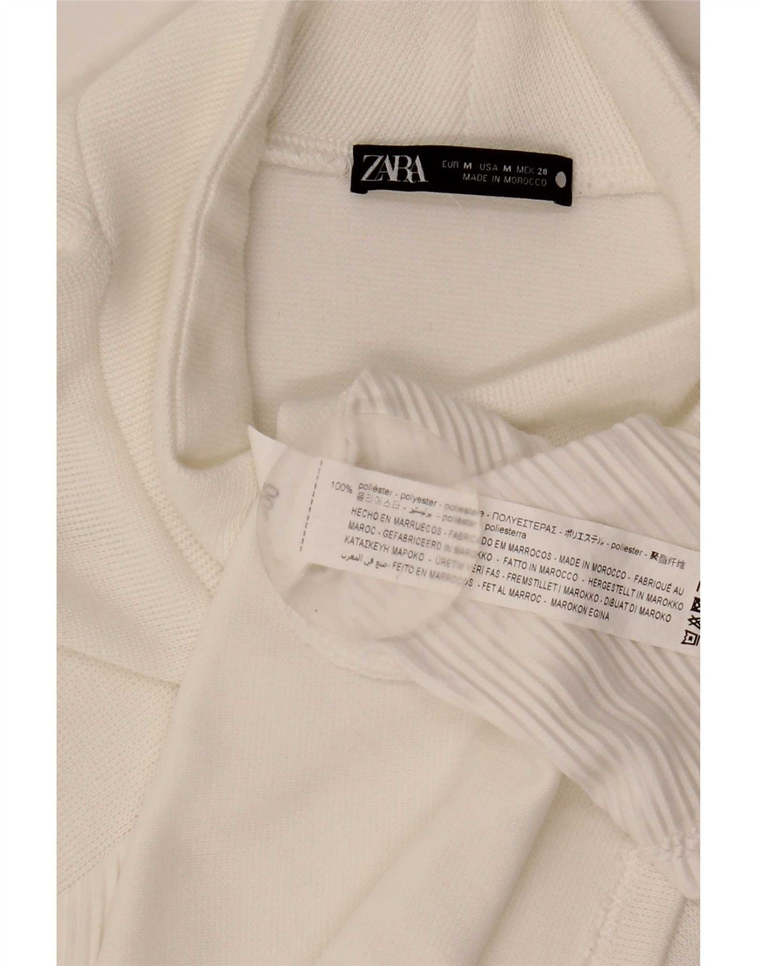 Abito a trapezio a maniche lunghe da donna Zara UK 14 Poliestere bianco medio