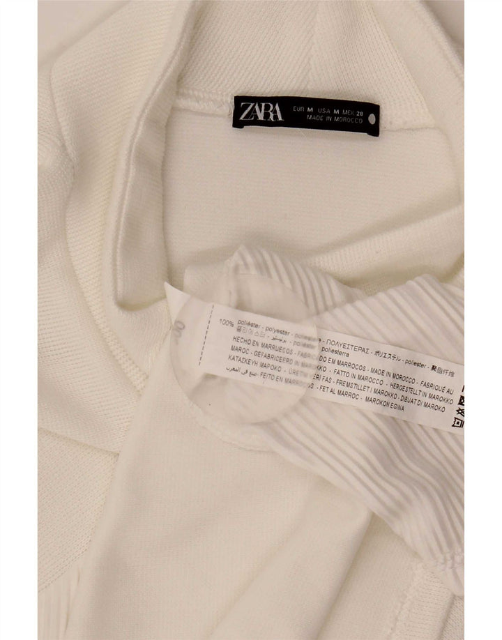 Abito a trapezio a maniche lunghe da donna Zara UK 14 Poliestere bianco medio