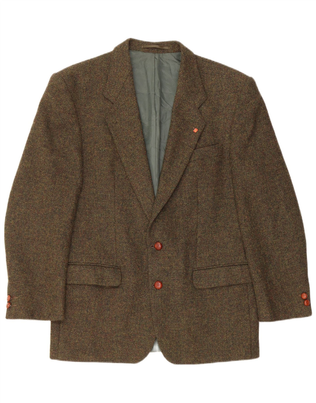 Giacca blazer da uomo a 2 bottoni VINTAGE UK 38 medio kaki screziato