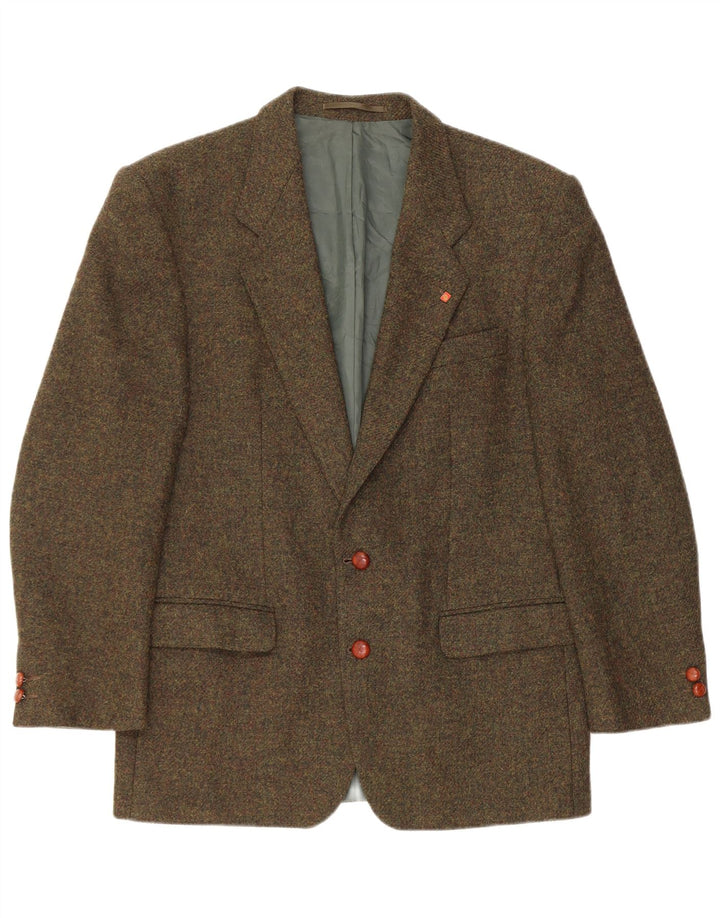 Giacca blazer da uomo a 2 bottoni VINTAGE UK 38 medio kaki screziato