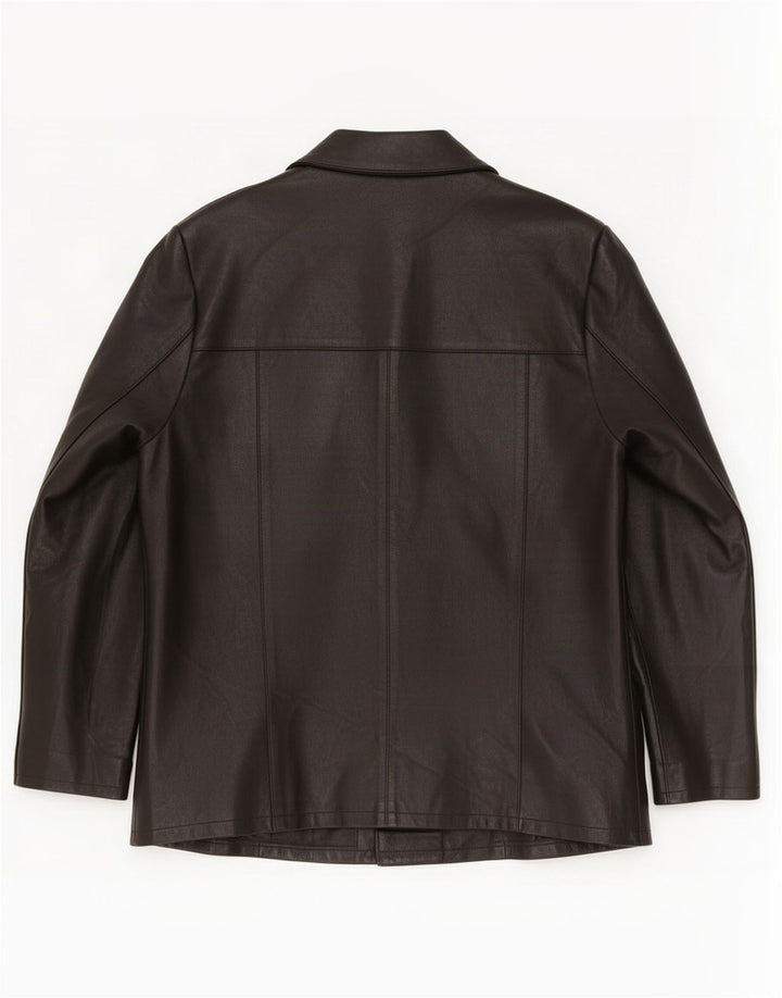 Giacca blazer vintage da donna in pelle a 3 bottoni UK 14 media nera