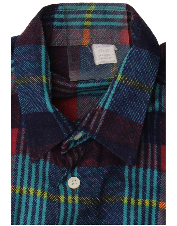 Camicia vintage da uomo in flanella taglia 37/38 piccola in cotone a quadri blu navy