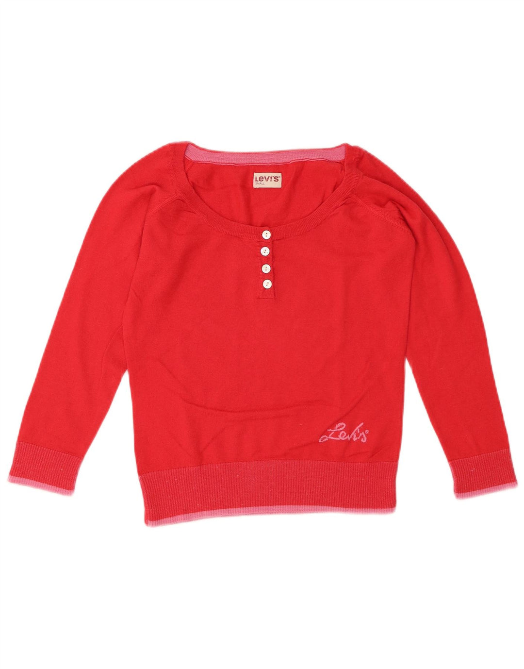 LEVI'S Maglione da donna con collo corto e bottoni UK 10 Piccolo cotone rosso