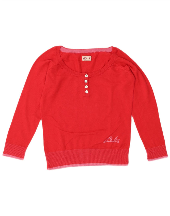 LEVI'S Maglione da donna con collo corto e bottoni UK 10 Piccolo cotone rosso