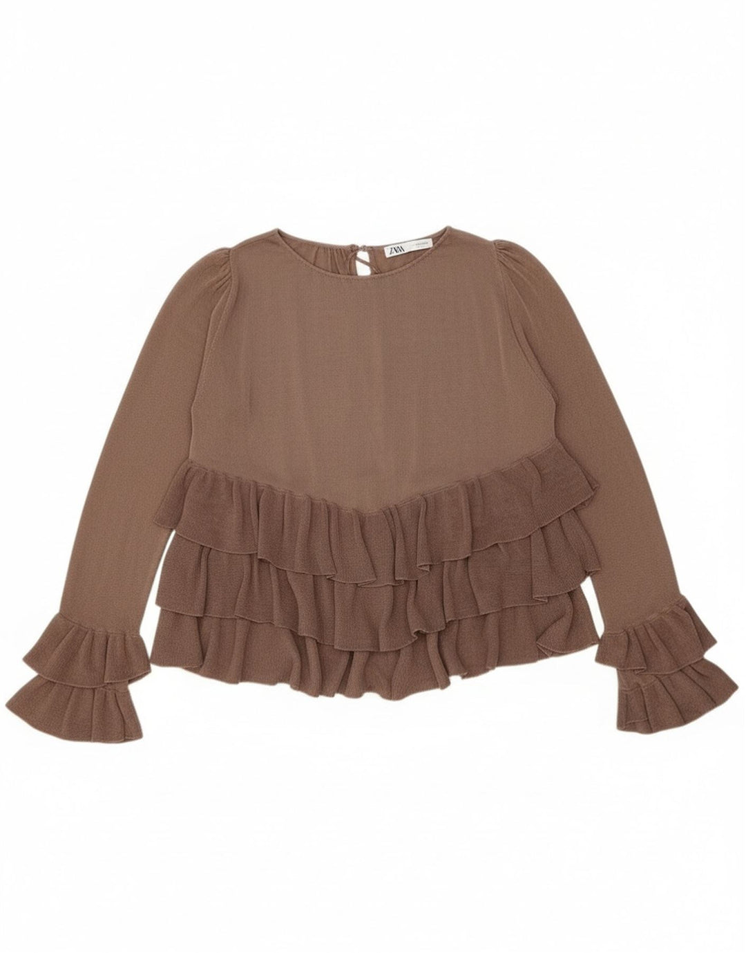 Top Zara da donna a maniche lunghe oversize a maniche lunghe UK 10 Small Marrone Colourblock