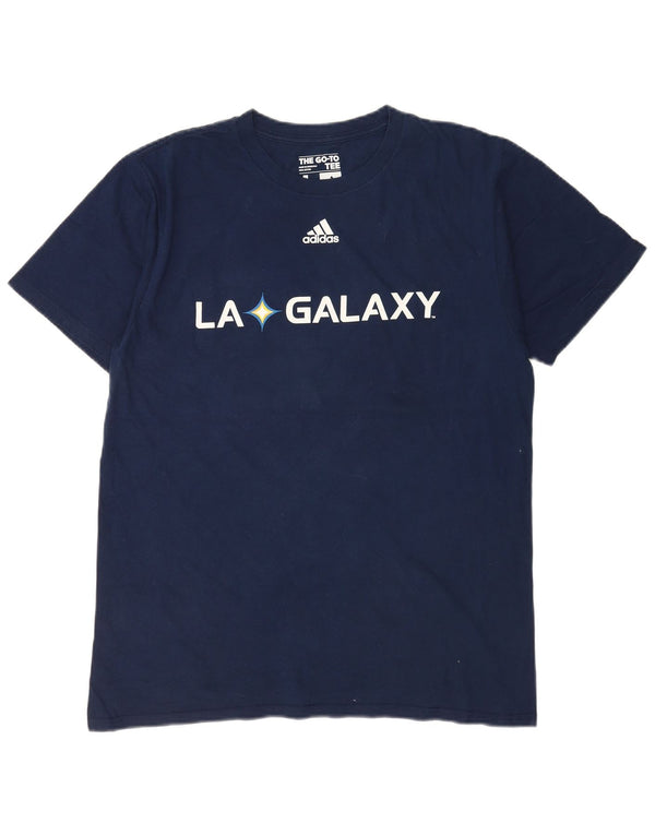Adidas Uomo LA Galaxy Graphic T-shirt Top Large Blu Navy in cotone