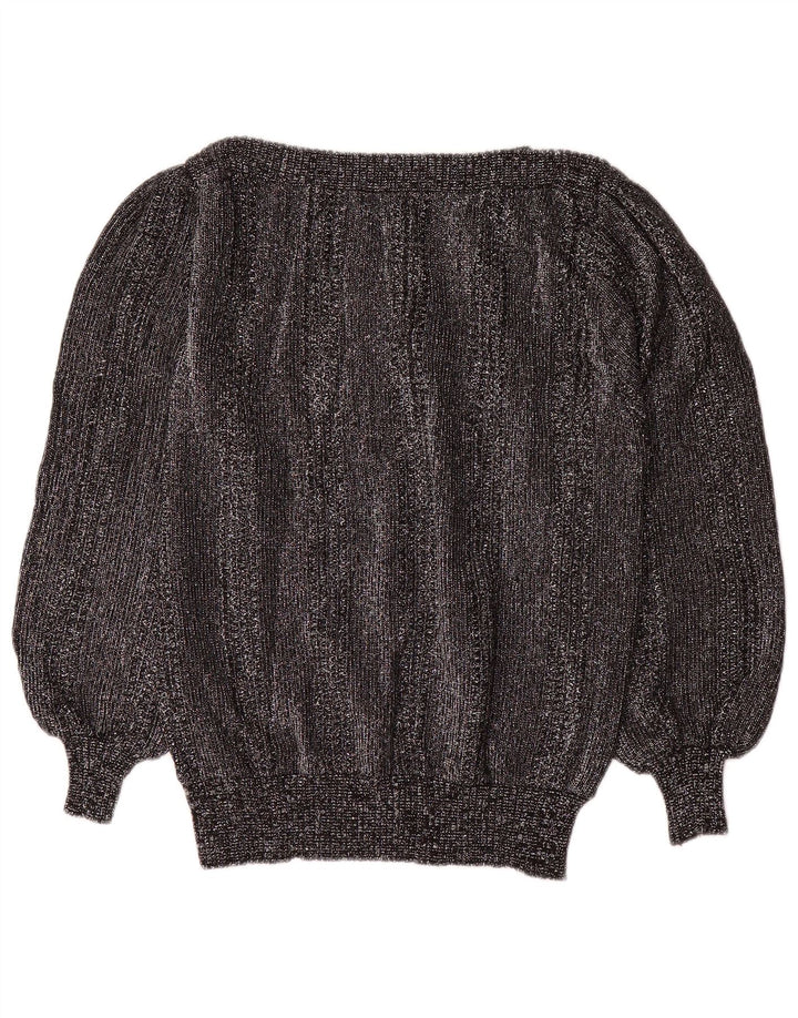 Maglione maglione vintage da donna con scollo a barca UK 14 Argento medio