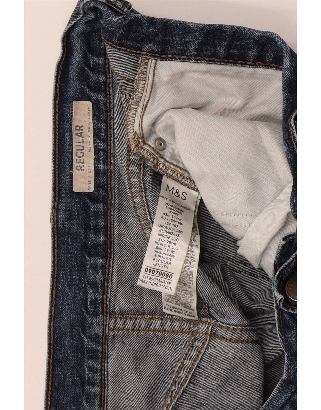 Jeans dritti regolari da uomo Marks & Spencer W42 L31 cotone blu