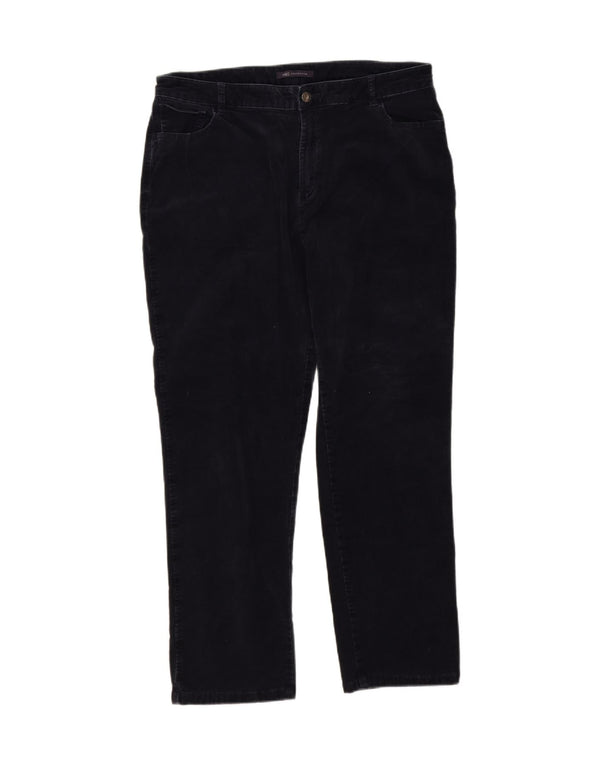 Pantaloni in velluto a coste a vita alta Marks & Spencer da donna UK 18 XL W34 L27 Navy B