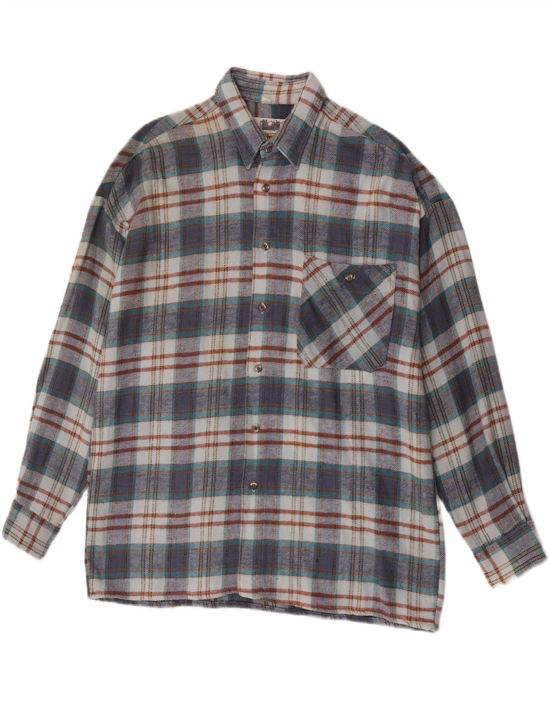Camicia in flanella da uomo Southwest taglia 41/42 grande cotone a quadri blu