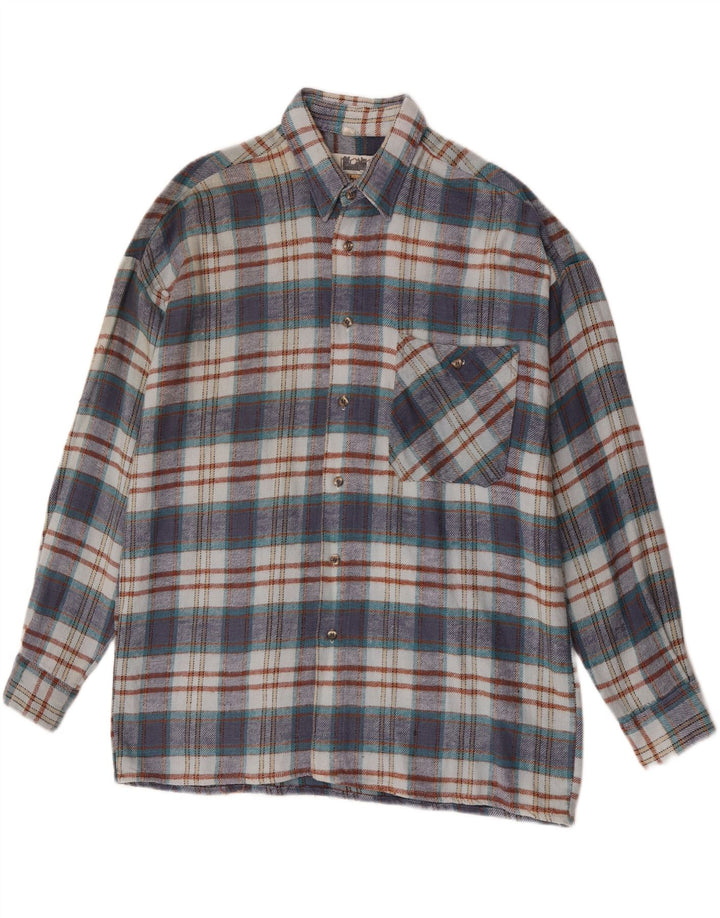 Camicia in flanella da uomo Southwest taglia 41/42 grande cotone a quadri blu