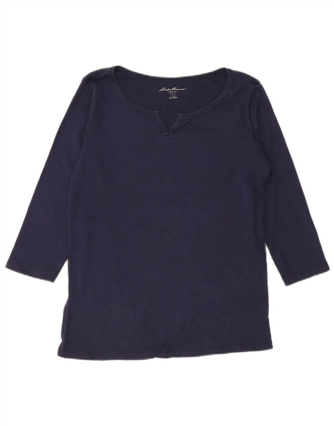 EDDIE BAUER Top da donna manica 3/4 UK 16 grande cotone blu navy