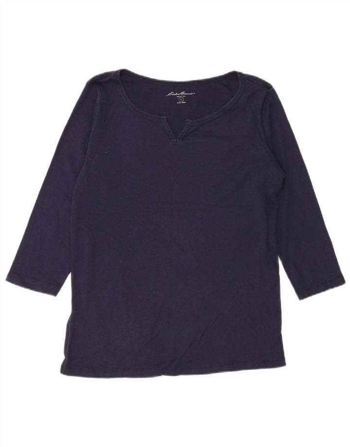EDDIE BAUER Top da donna manica 3/4 UK 16 grande cotone blu navy