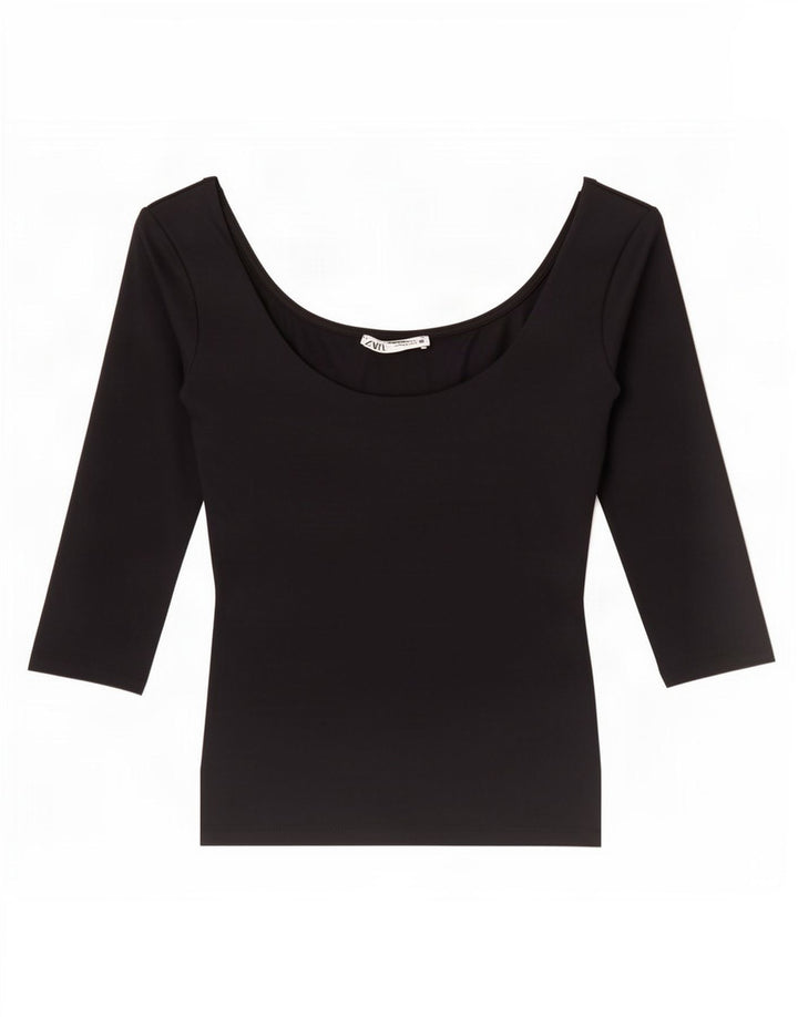 Top Zara da donna con spalle scoperte e maniche a 3/4 UK 8 Small nero in poliammide