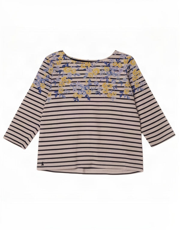Joules Top corto da donna manica 3/4 UK 14 cotone a righe grandi blu