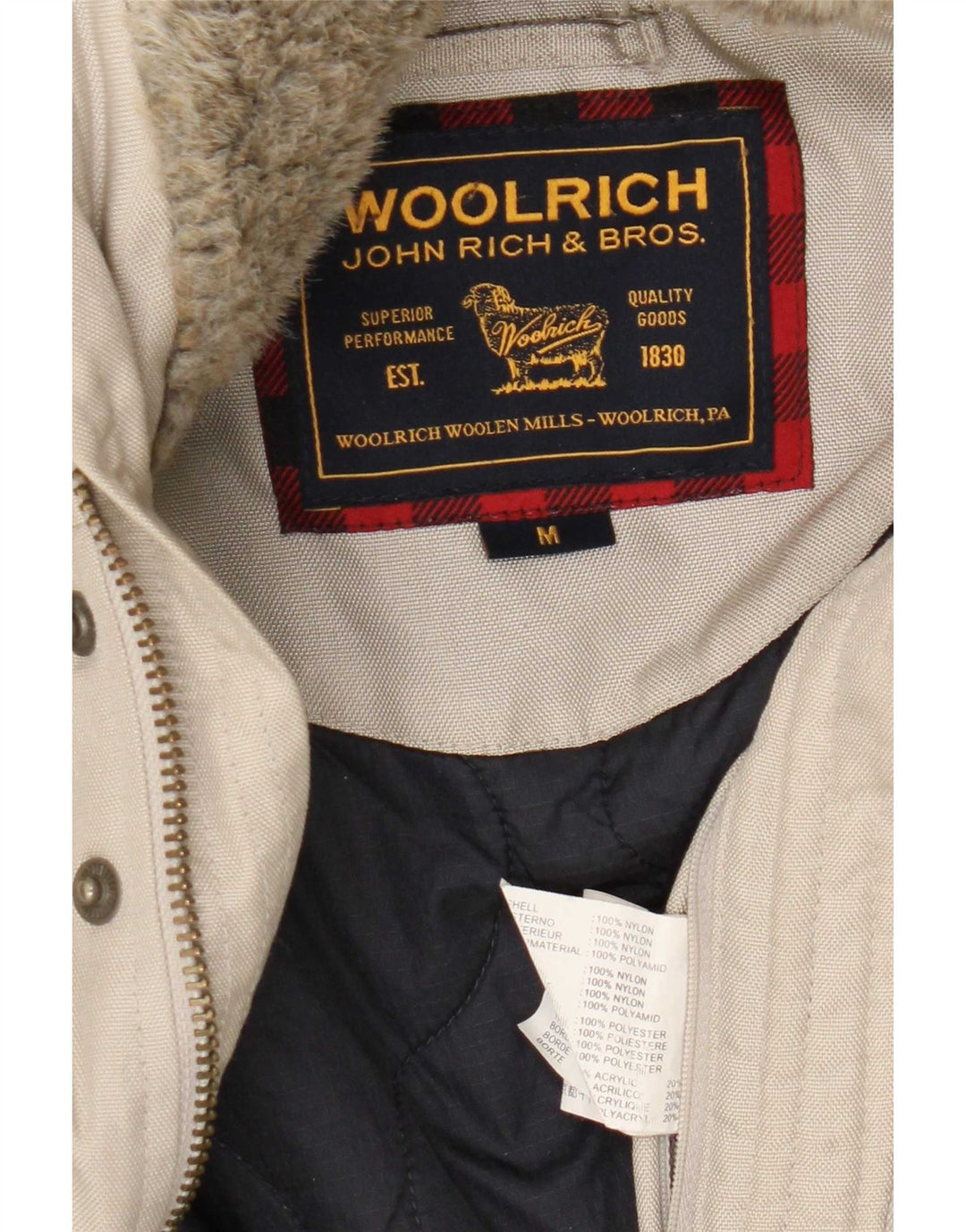 Bomber con cappuccio da uomo Woolrich UK 38 Nylon beige medio