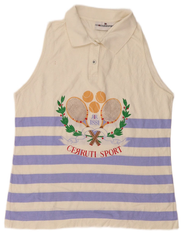 CERRUTI 1881 Womens Graphic Polo Shirt IT 44 Medium Off White Striped