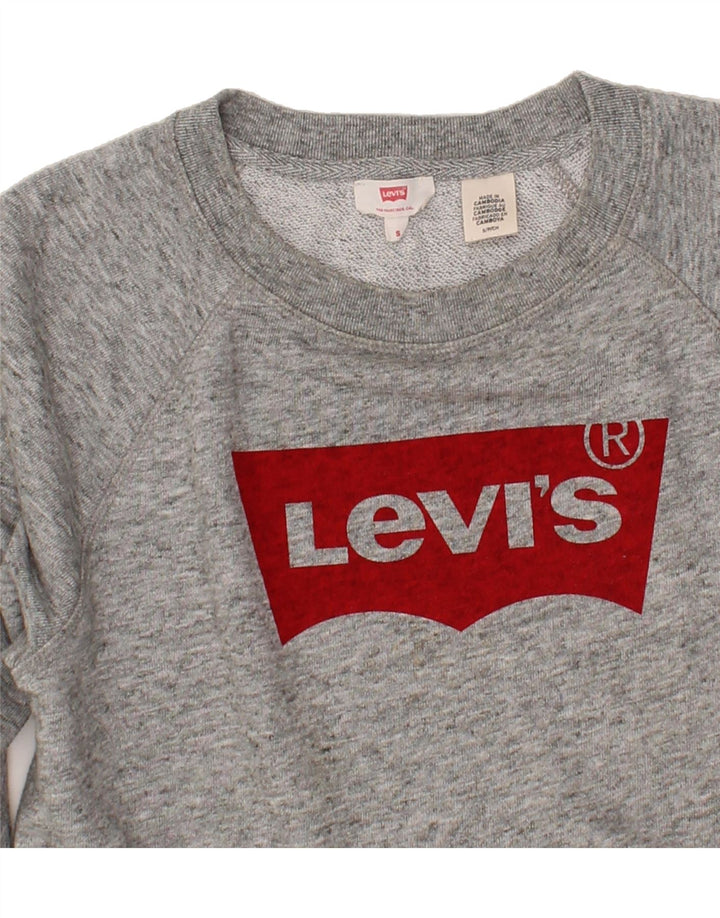 LEVI'S Mens Graphic Sweatshirt Jumper Small Grey Flecked Cotton Vintage Levi's and Second-Hand Levi's from Messina Hembry 