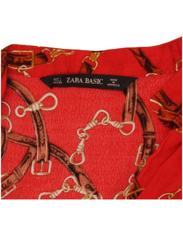 Abito chemisier Zara da donna a maniche lunghe con motivo astratto UK 16 grande rosso