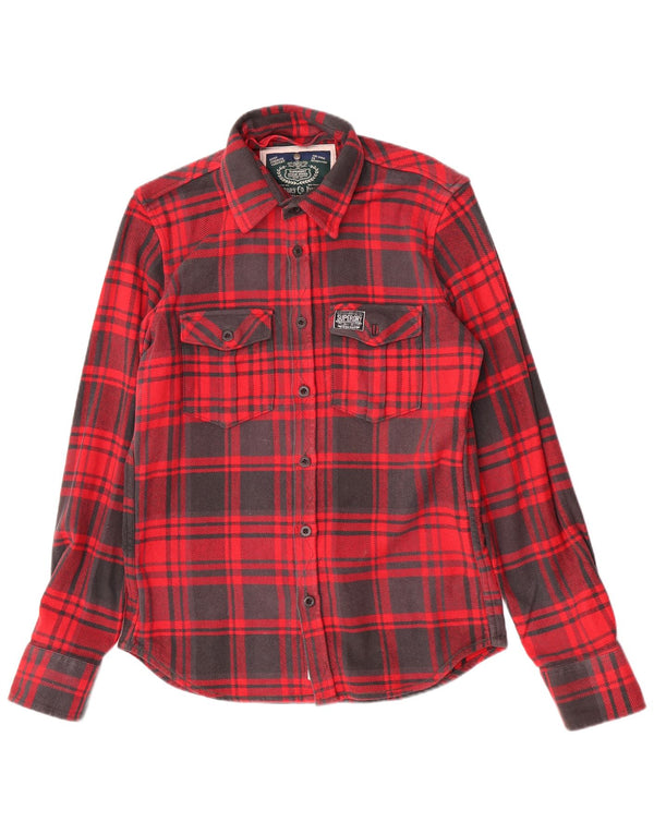Camicia da uomo in flanella da boscaiolo Superdry XL in cotone a quadri rossi