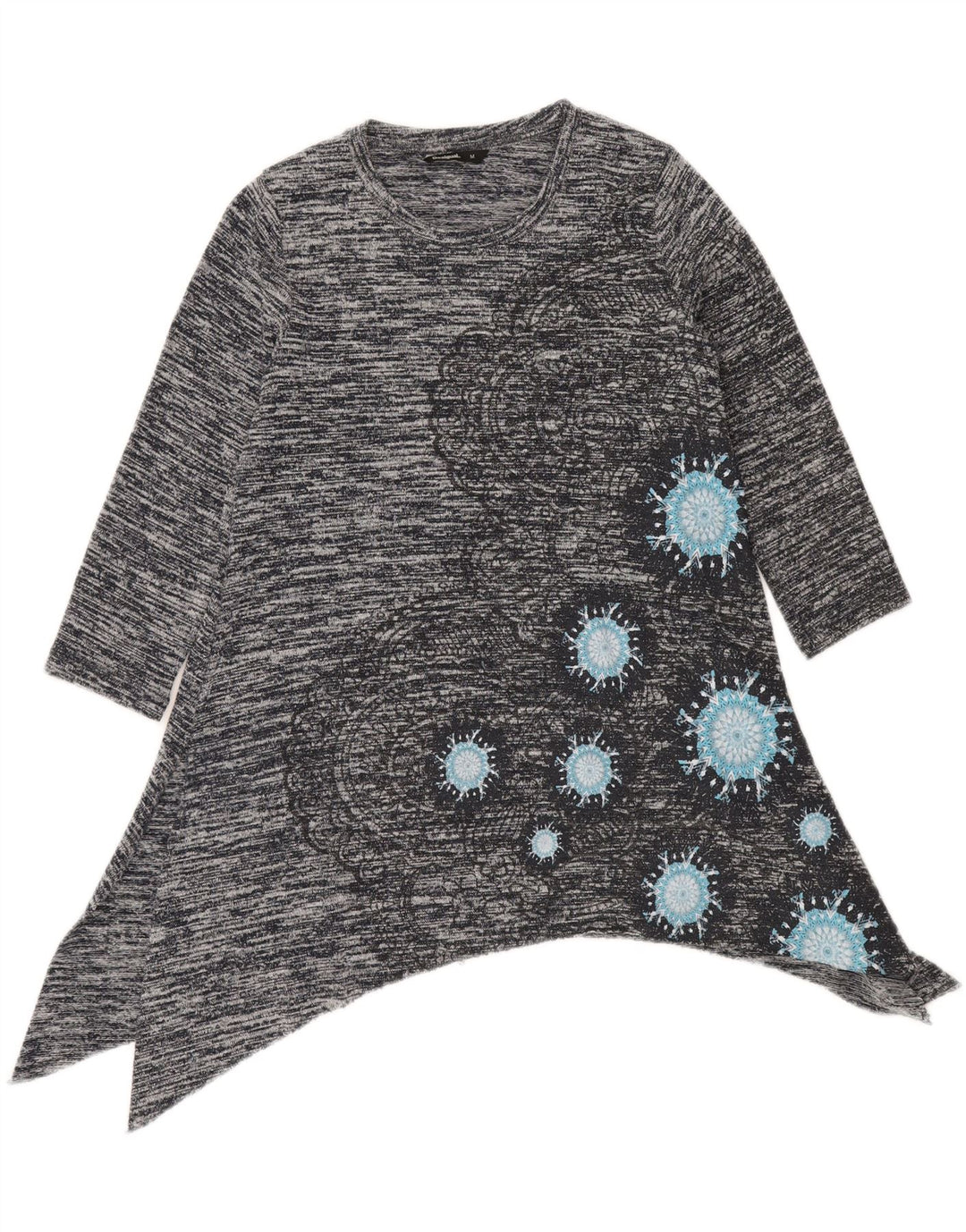 Desigual Donna Tunica Asimmetrica Top UK 12 Medio Grigio Chiazzato Bohémien