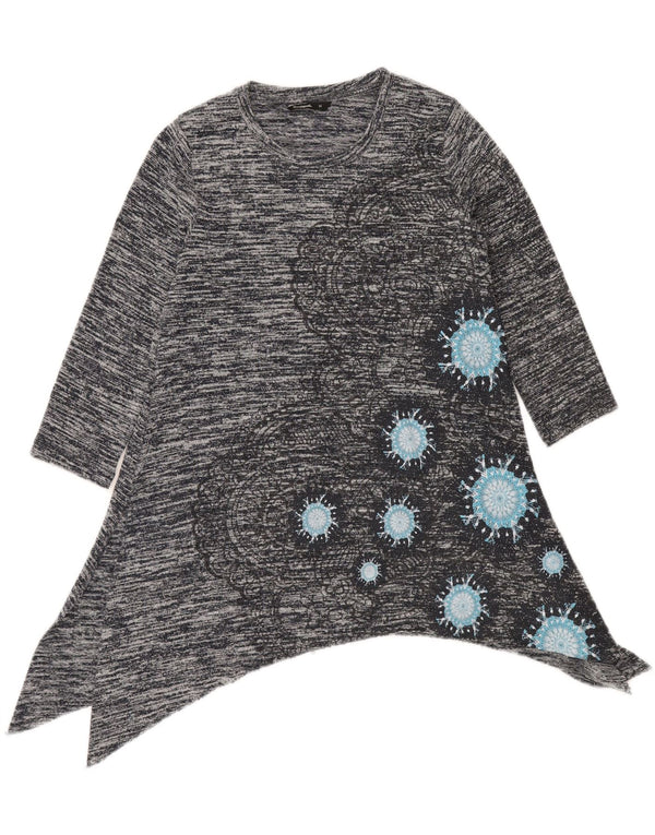 Desigual Donna Tunica Asimmetrica Top UK 12 Medio Grigio Chiazzato Bohémien