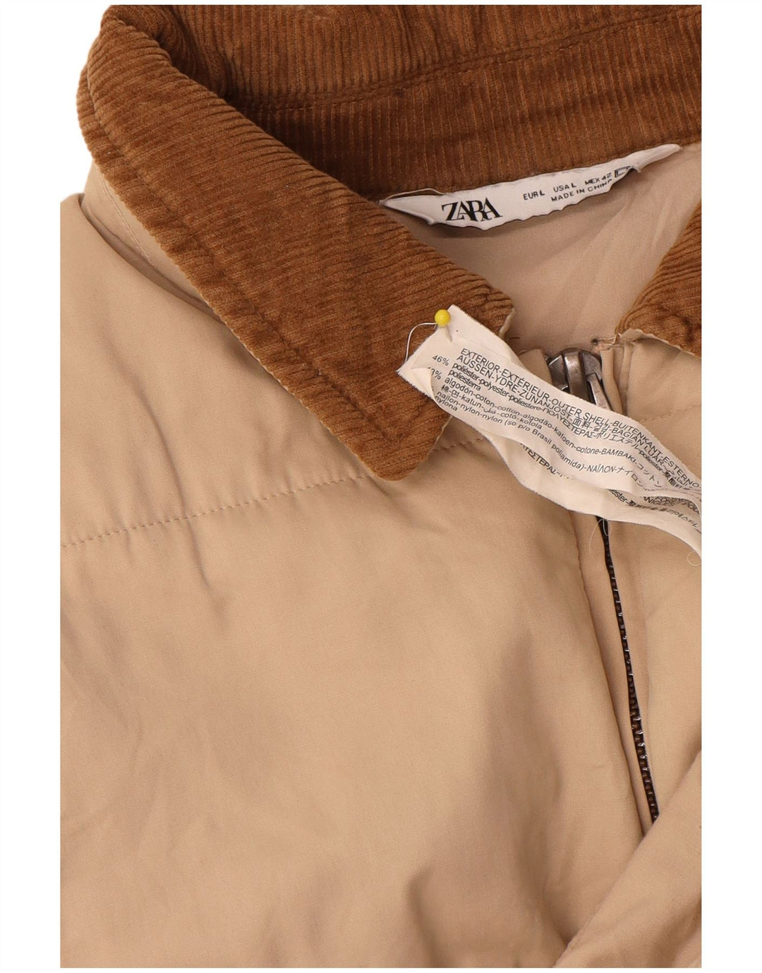 Giubbotto bomber da uomo Zara UK 40 Large Beige Colourblock Poliestere