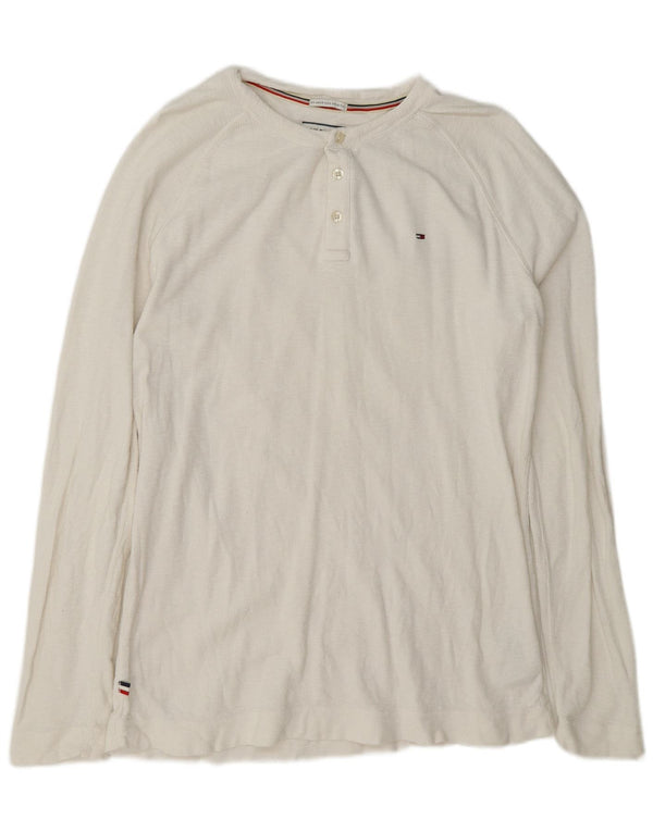 Tommy Hilfiger Uomo Regular Top Manica Lunga Grande Cotone Bianco