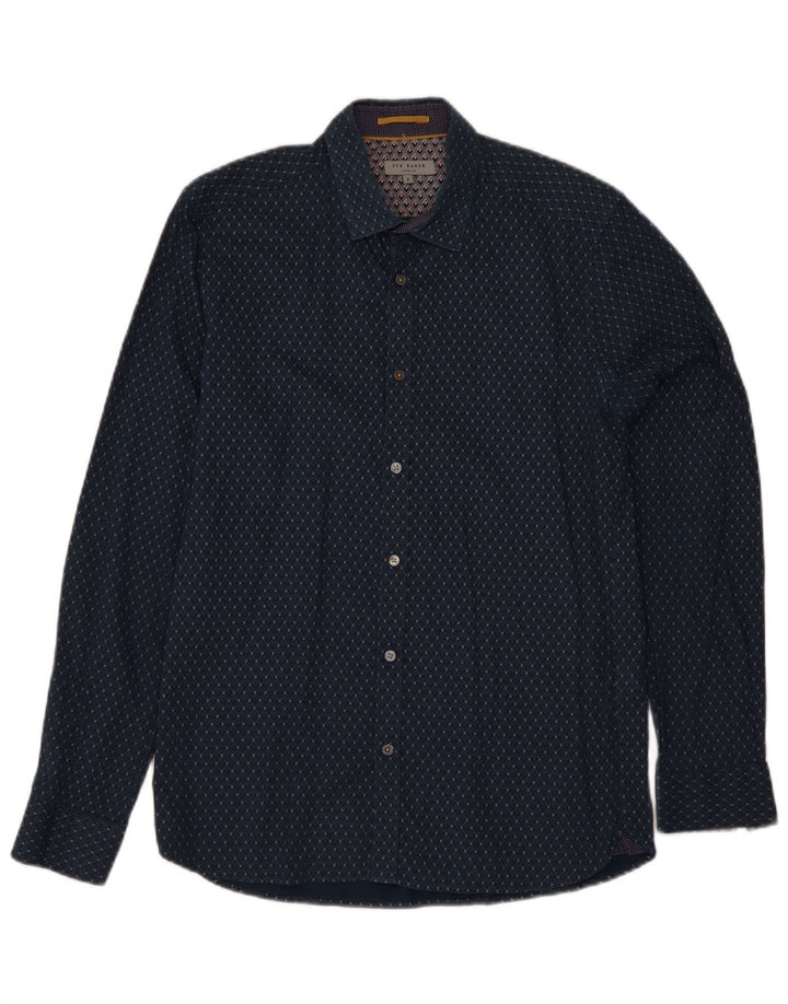 Camicia da uomo Ted Baker taglia 3 cotone floreale medio blu navy
