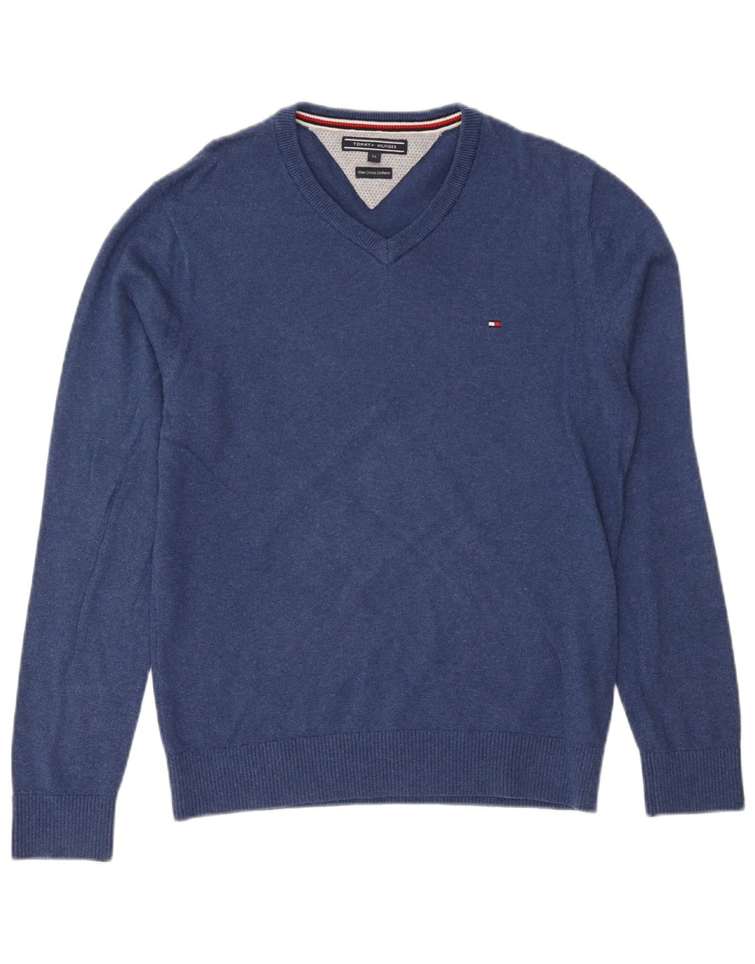 Maglione maglione con scollo a V da uomo Tommy Hilfiger in cotone blu medio